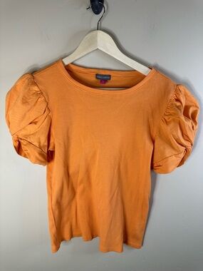 Vince Camuto Ladies Puff Sleeve Rib Top Size in Tangerine Size LARGE  P2P 20”